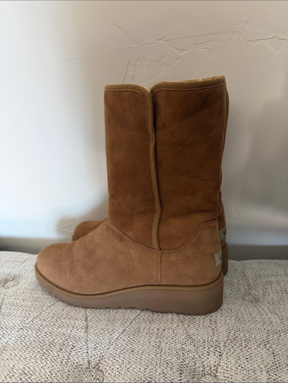 UGG Mid-Calf Suede Shearling Boots in Chestnut Brown